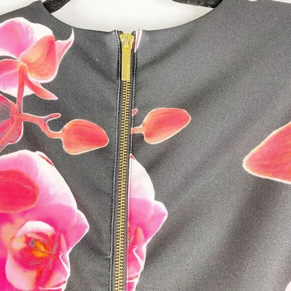 Calvin Klein Floral Dress Fitted Black Scuba Sleeveless Womens Size 10 - Picture 9 of 9